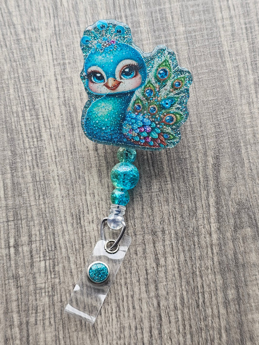 Aquamarine Majesty Peacock Badge Reel