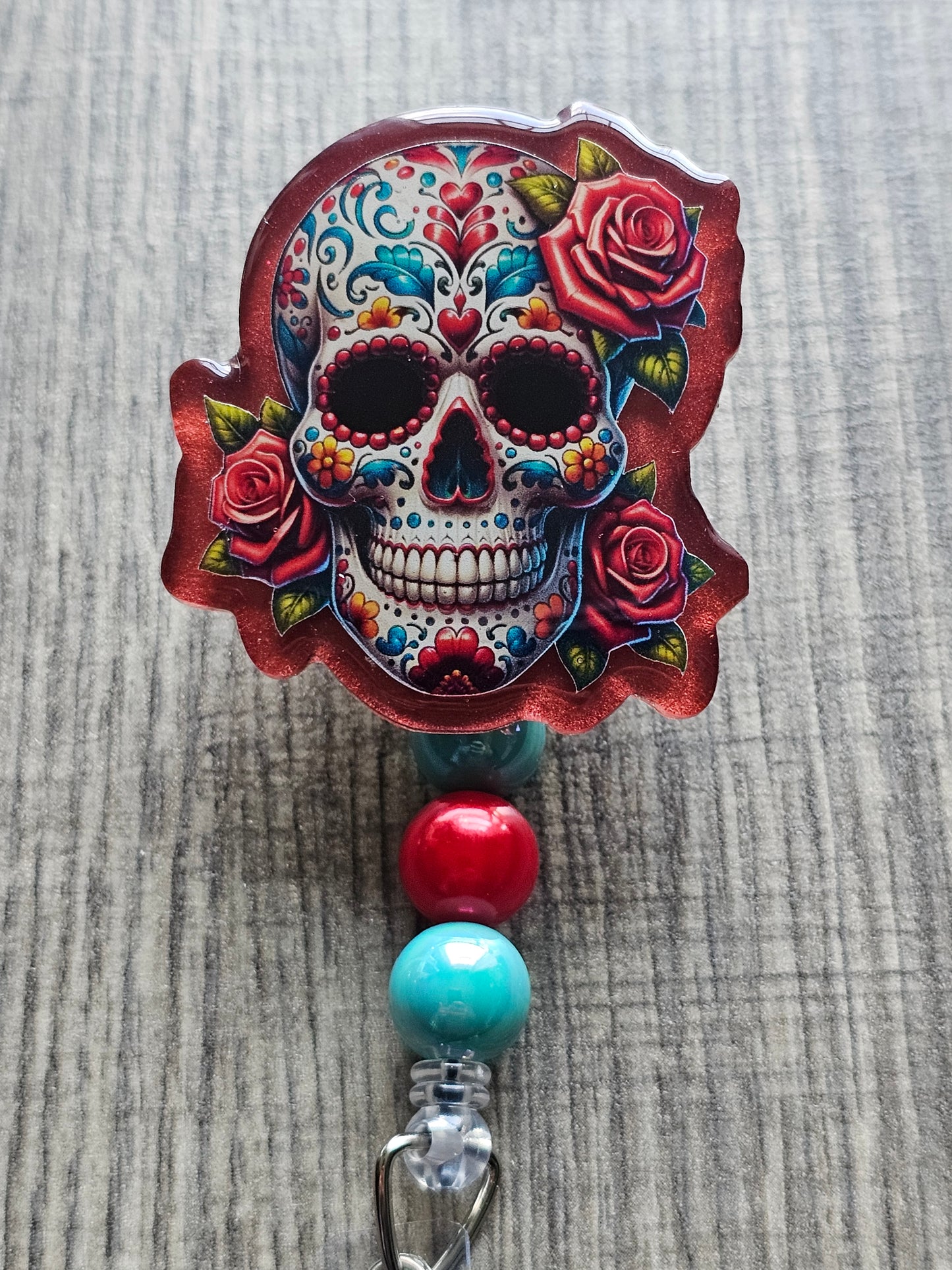Dia De Los Muertos Skull & Roses Badge Reel