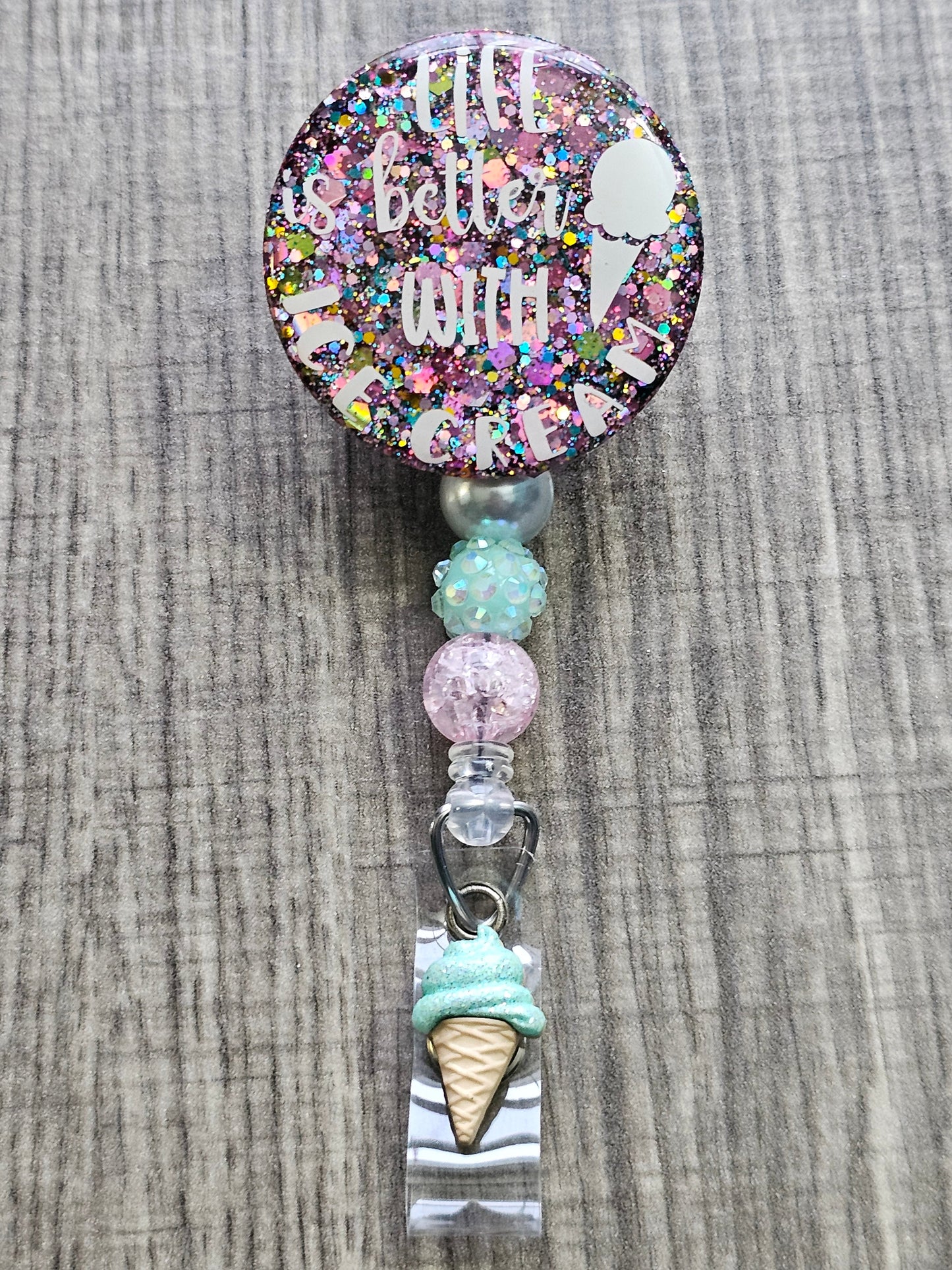 A Badge Reel with the statement Life is better with Ice cream