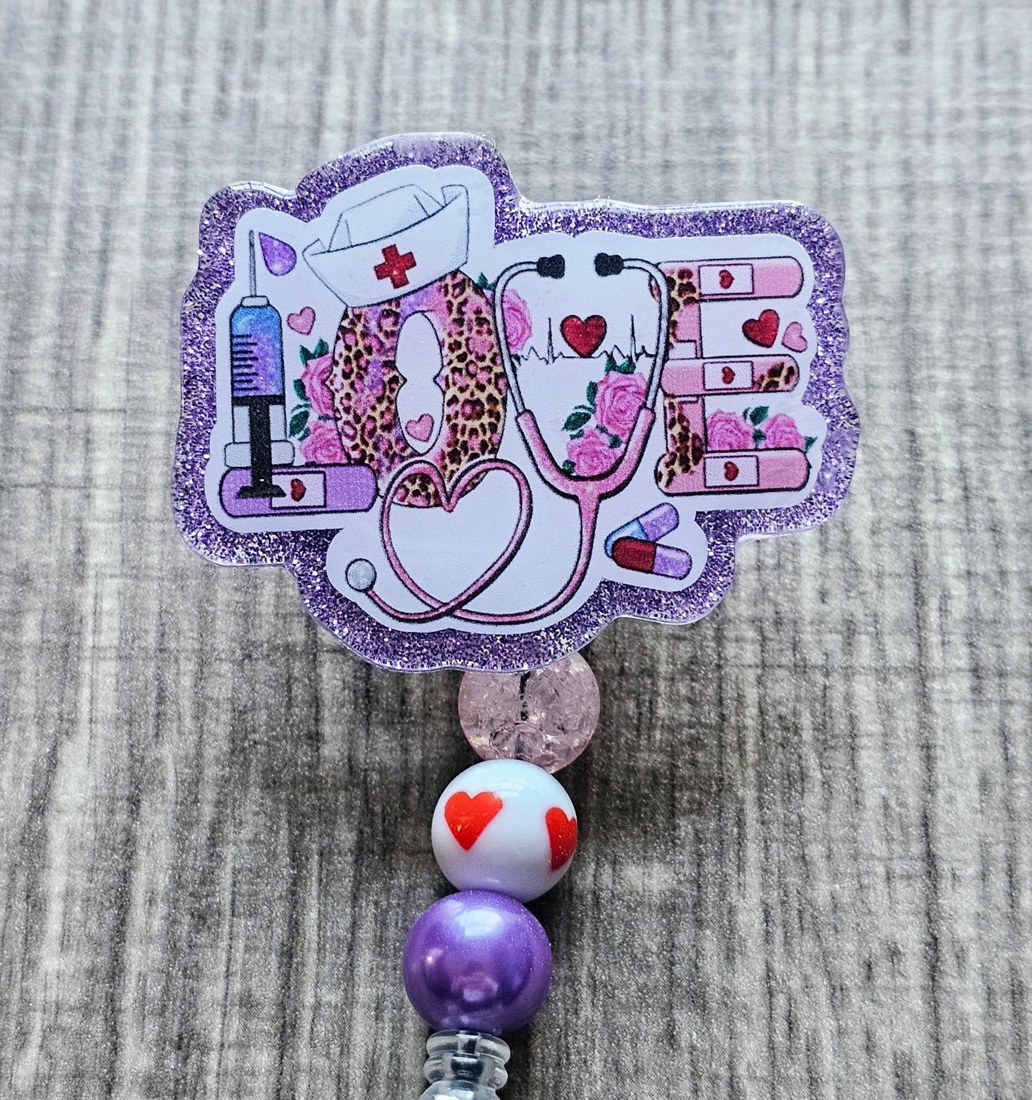 A valentine's Day Nurse Badge Reel