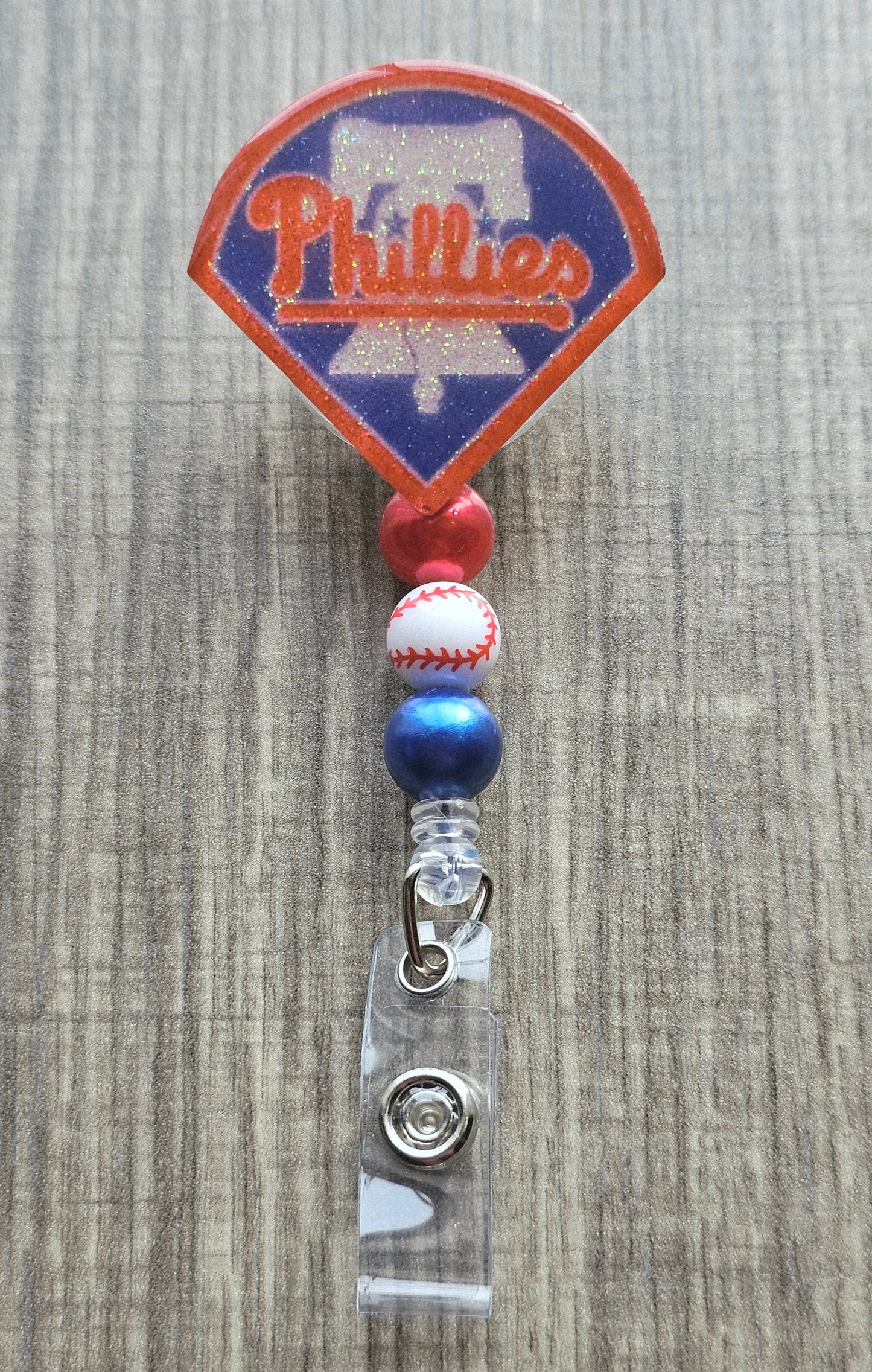 Phillies Baseball-Inspired Badge Reel [Acrylic Glitter]