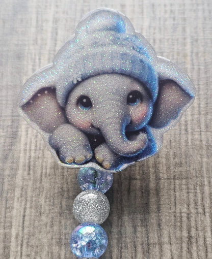 Cozy Winter Elephant Badge Reel