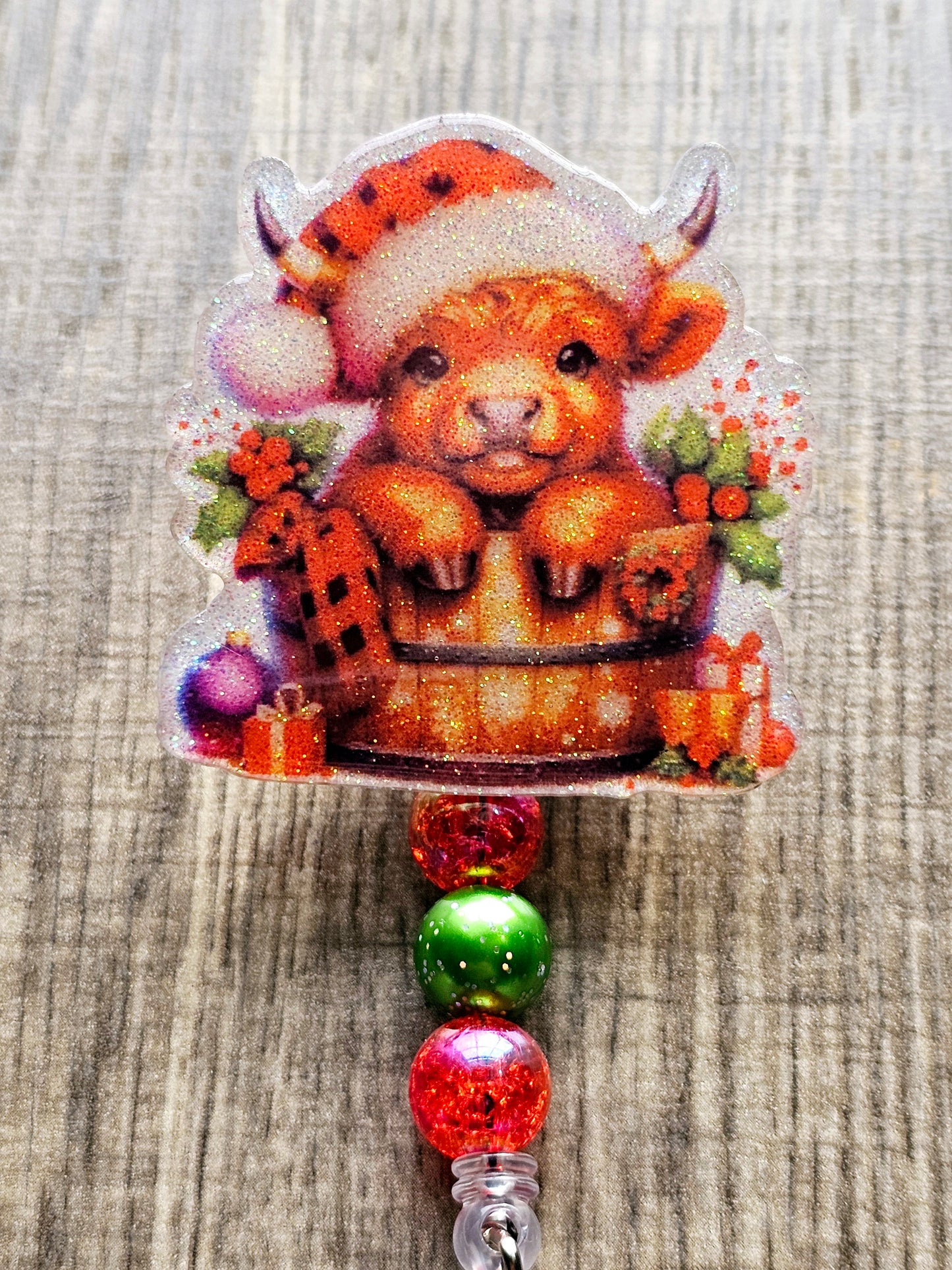 Festive Highland Cow Badge Reel