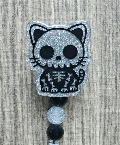 Cat X-Ray Badge Reel | Halloween Cat Skeleton ID Holder