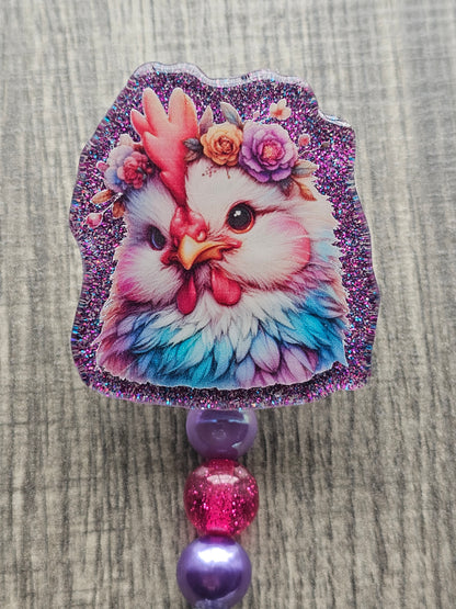 Floral Chicken Badge Reel