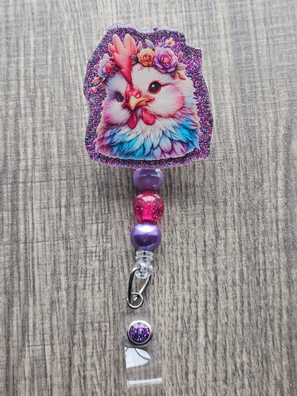 Floral Chicken Badge Reel