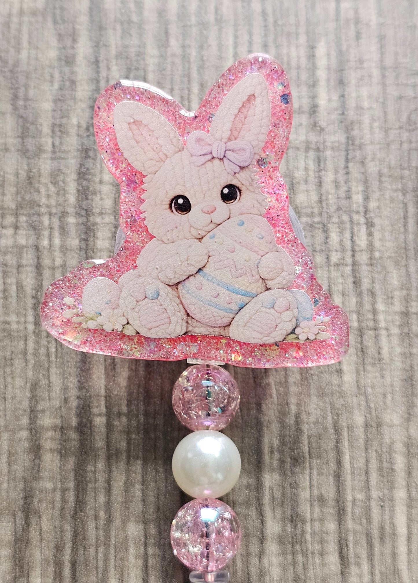 Crochet Bunny Badge Reel | Handmade Easter ID Holder