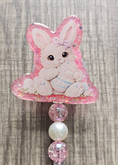 Crochet Bunny Badge Reel | Handmade Easter ID Holder