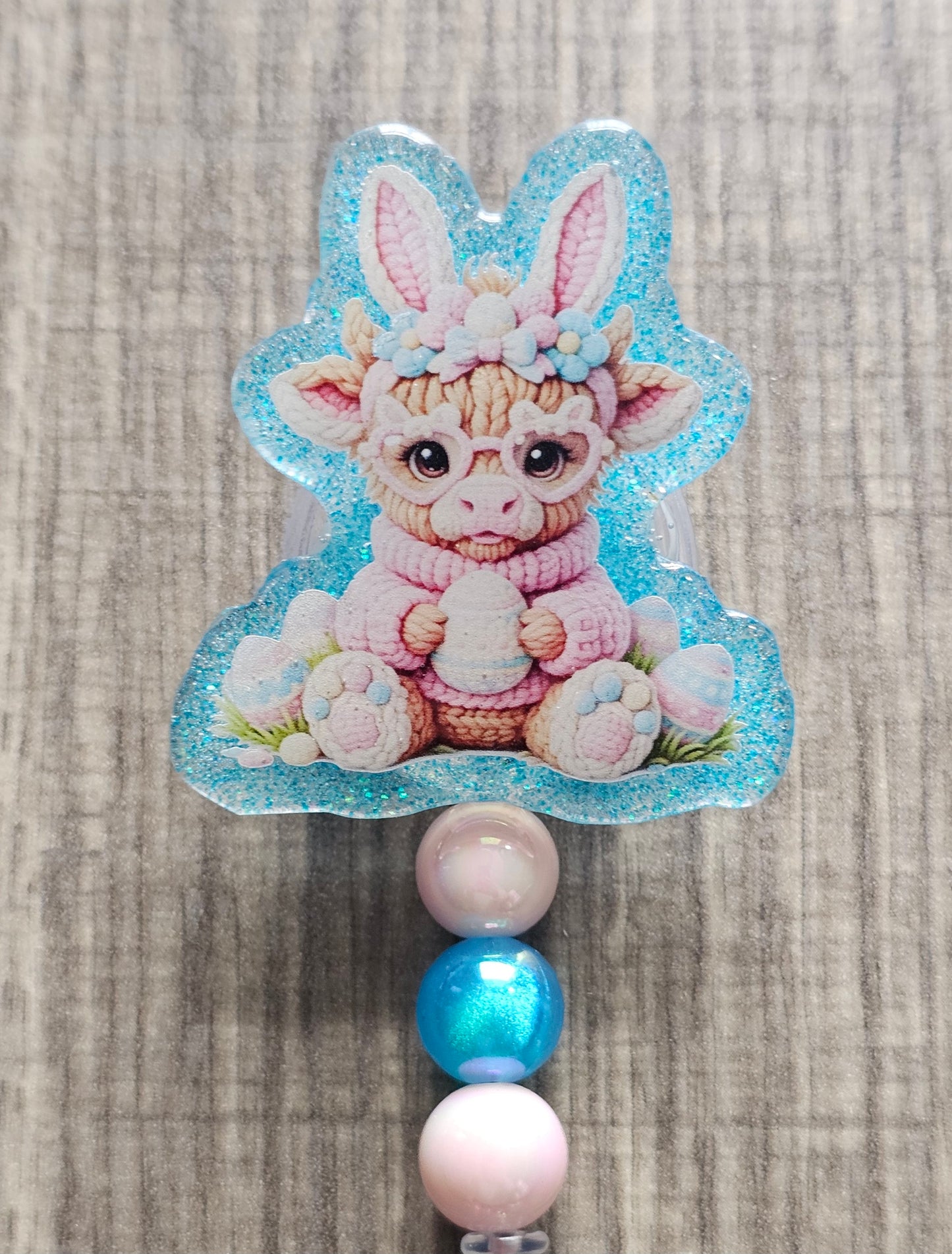 Crochet Highland Cow Easter Badge Reel | Handmade ID Holder