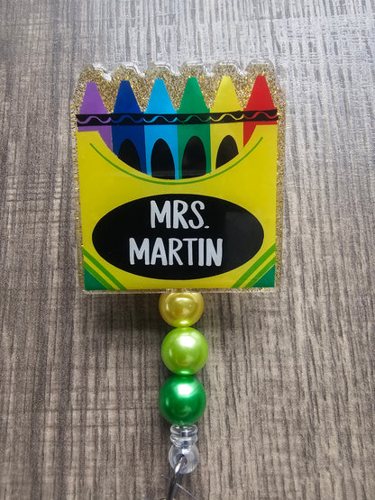 Personalized Crayon Box Badge reel