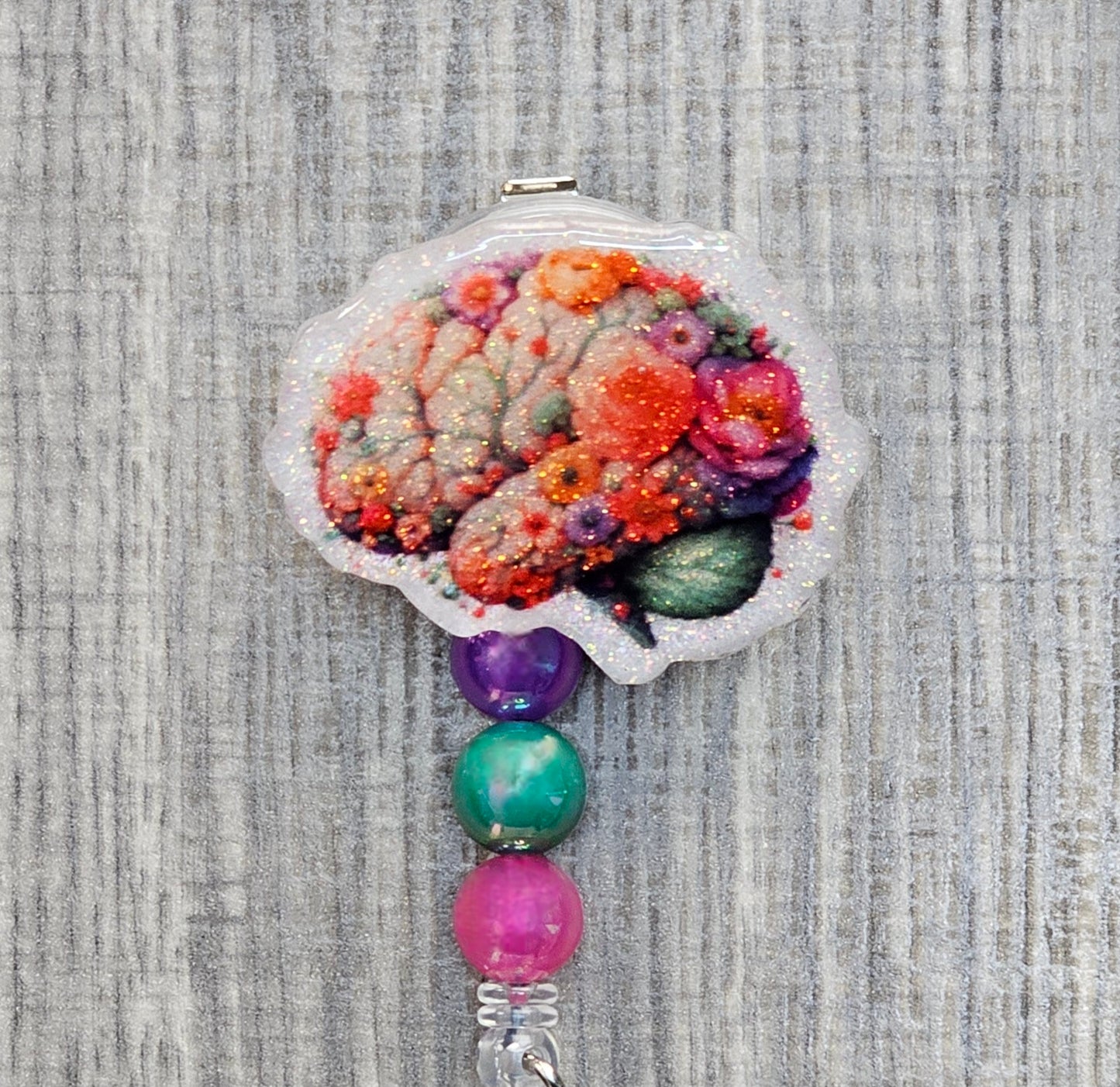 Neuroscience Floral Brain Retractable ID Badge Reel