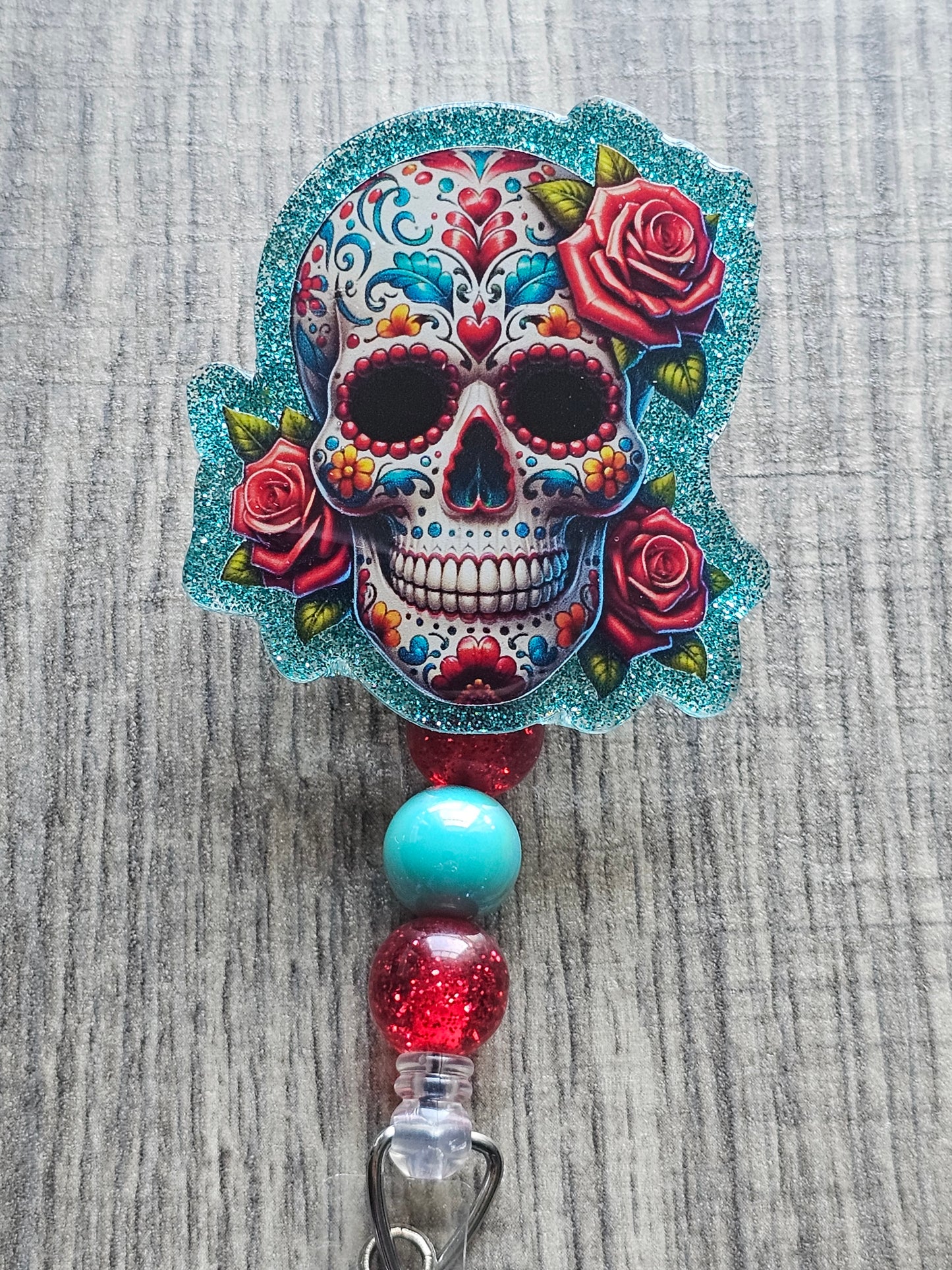 Dia De Los Muertos Skull & Roses Badge Reel