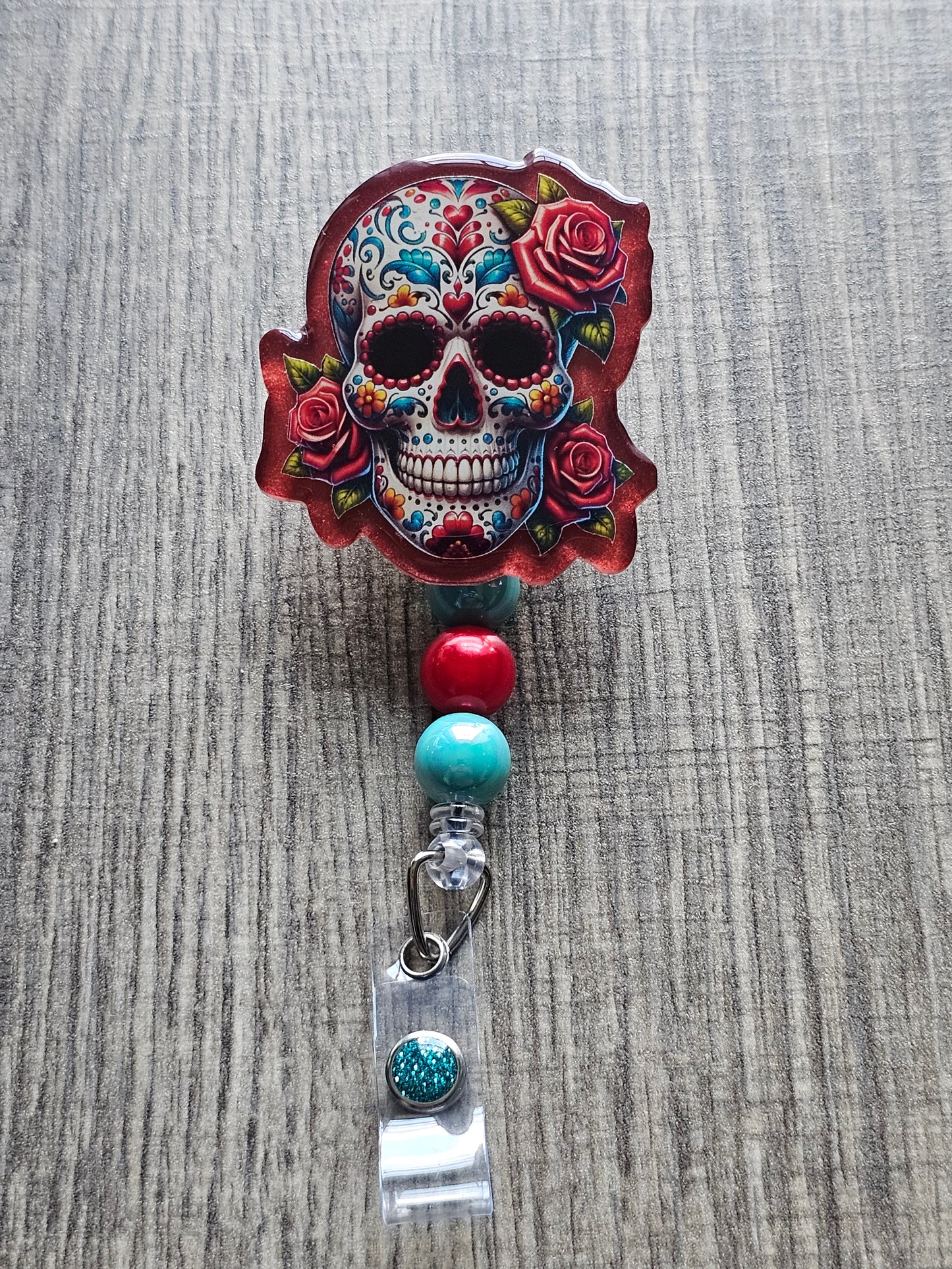 Dia De Los Muertos Skull & Roses Badge Reel