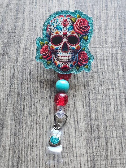 Dia De Los Muertos Skull & Roses Badge Reel