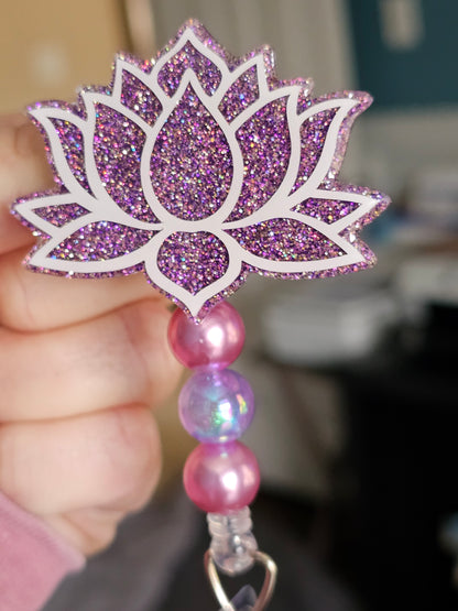 Pink Lotus Flower Badge Reel