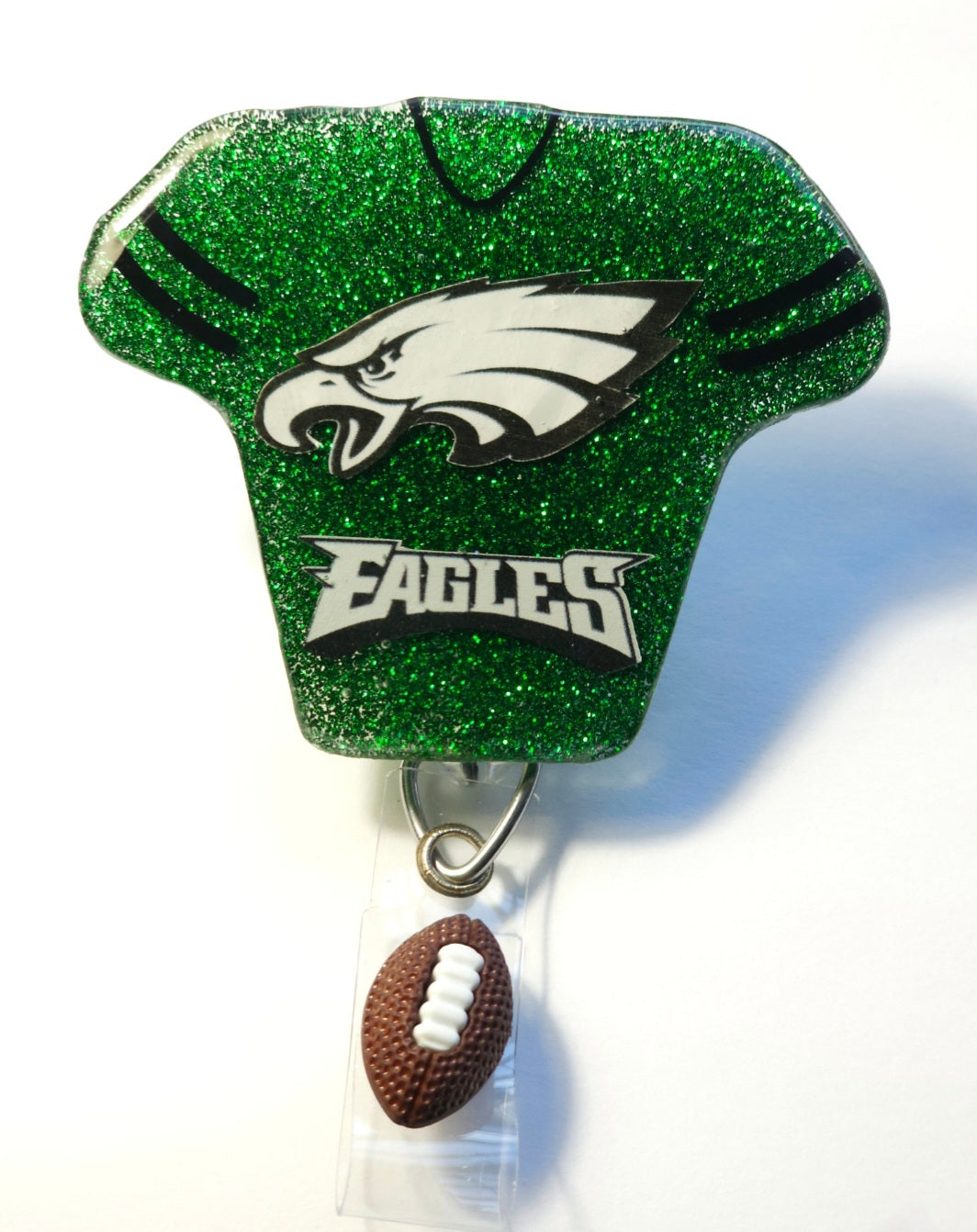 badge reel featuring an eagles football jersey 