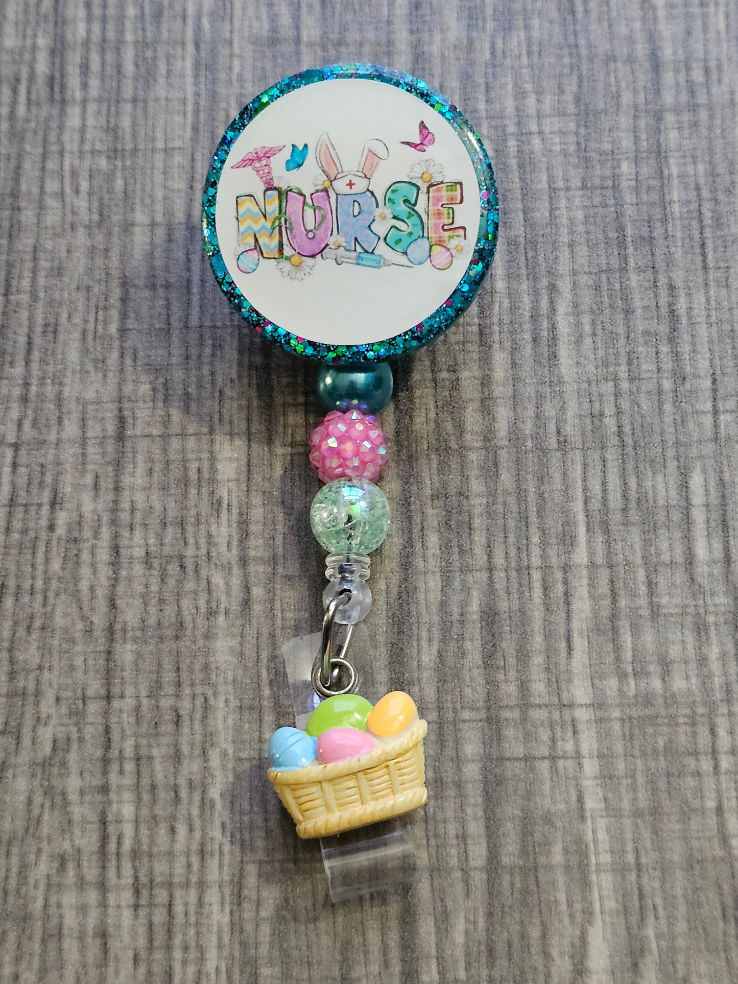  A Badge Reel with the words Nurse with easter decor