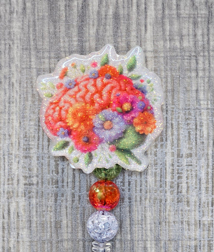 Pastel Botanical Brain Retractable Badge Reel