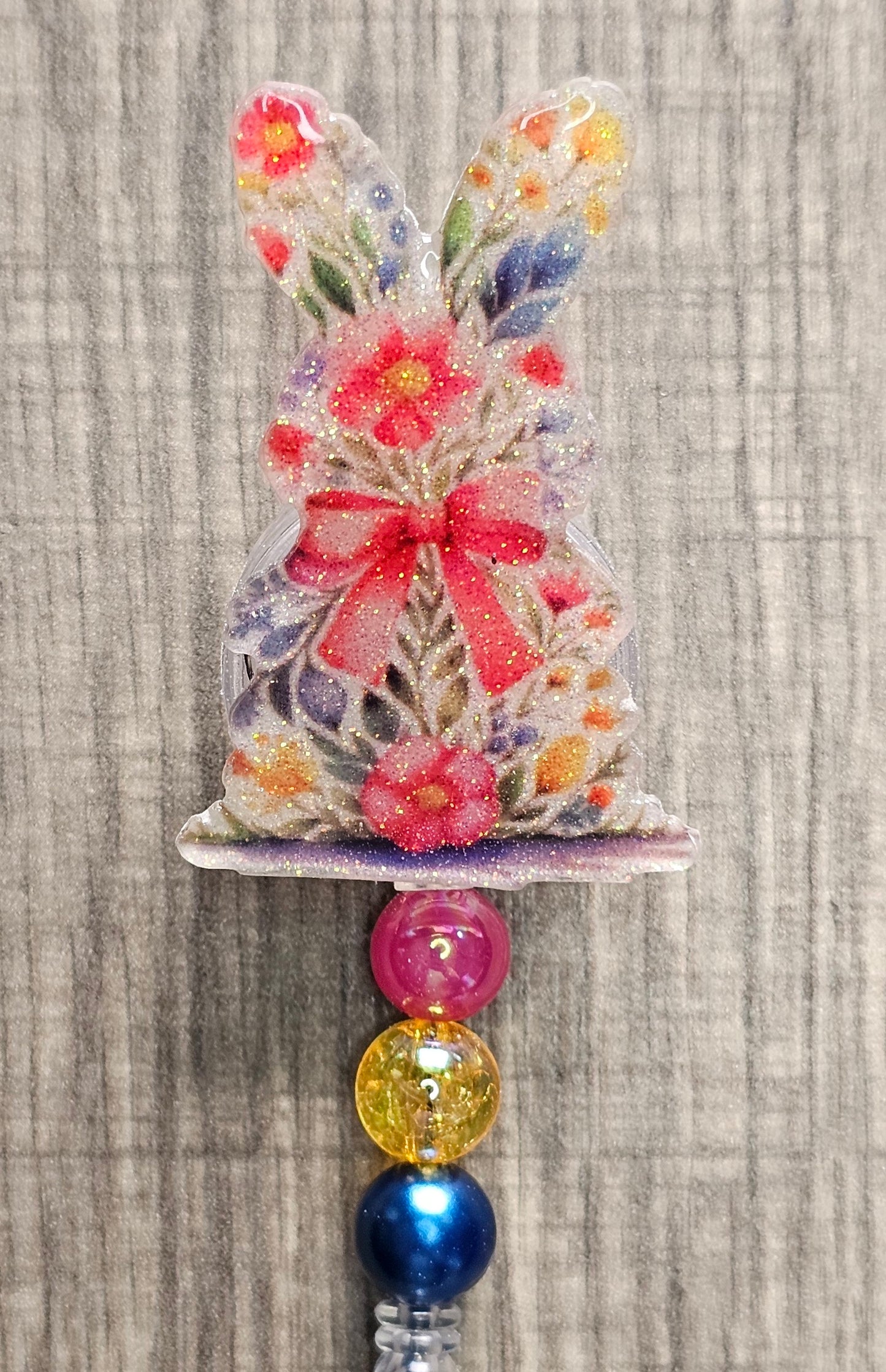 Floral Bunny Retractable Badge Reel - Cute Easter Rabbit ID Holder