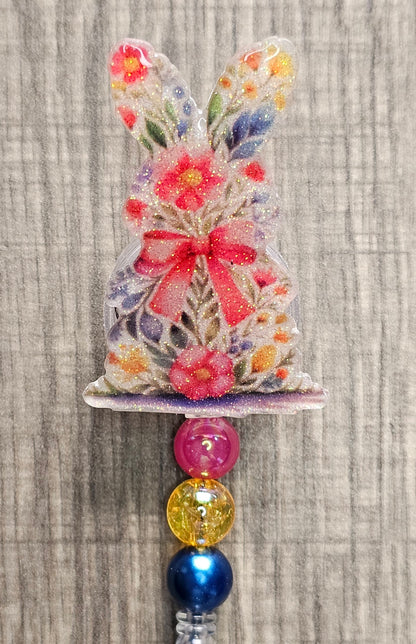 Floral Bunny Retractable Badge Reel - Cute Easter Rabbit ID Holder