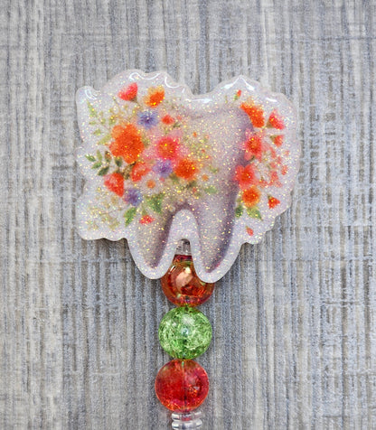 Floral Tooth Badge Reel | Cute Dental Professional Gift