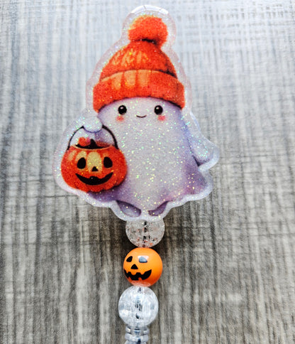 Halloween Ghost Badge Reel | Jack-O'-Lantern ID Holder