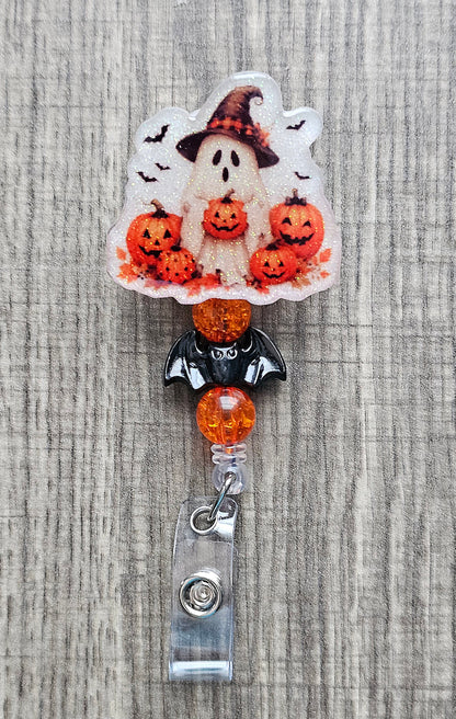 Halloween Ghost Badge Reel | Pumpkin Patch ID Holder