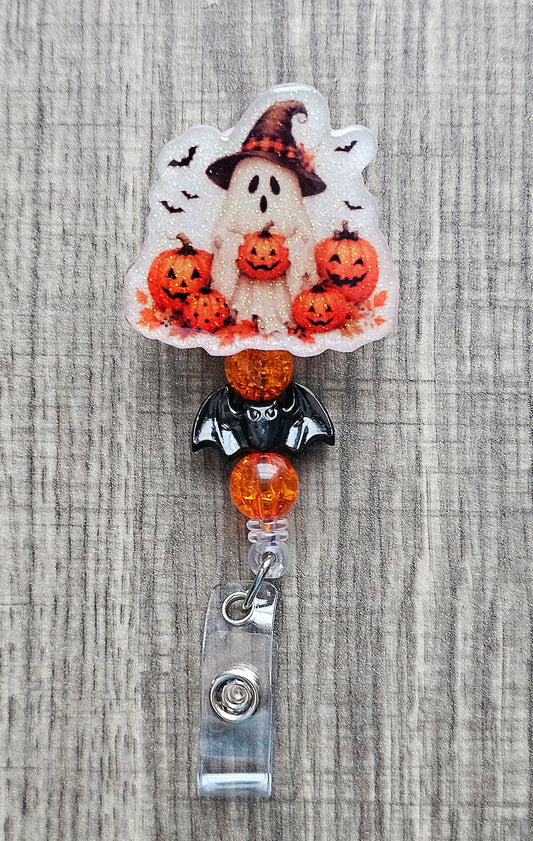 Halloween Ghost Badge Reel | Pumpkin Patch ID Holder