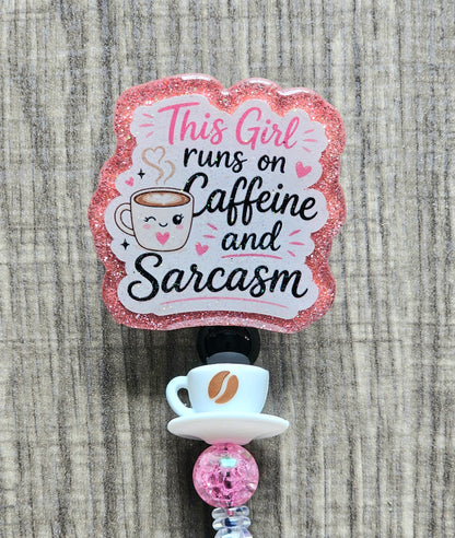 Caffeine & Sarcasm Badge Reel | Funny Retractable Clip