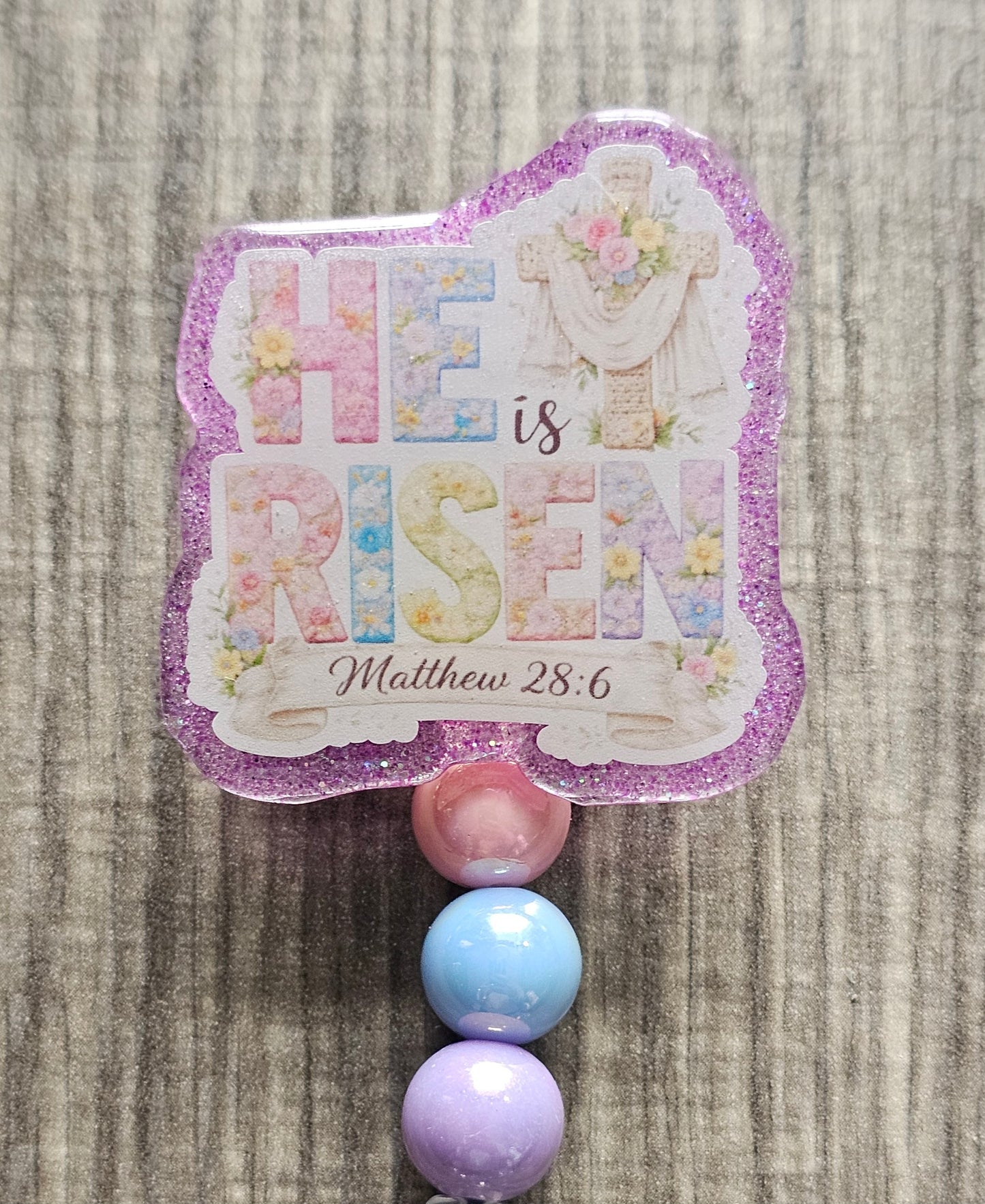 Floral He Is Risen Badge Reel | Christian ID Holder