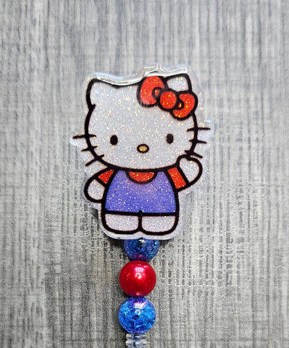 Hello Kitty Waving Badge Reel - Red & Blue Beaded ID Holder