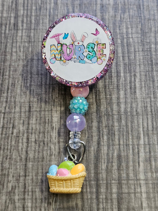  A Badge Reel with the words Nurse with easter decor