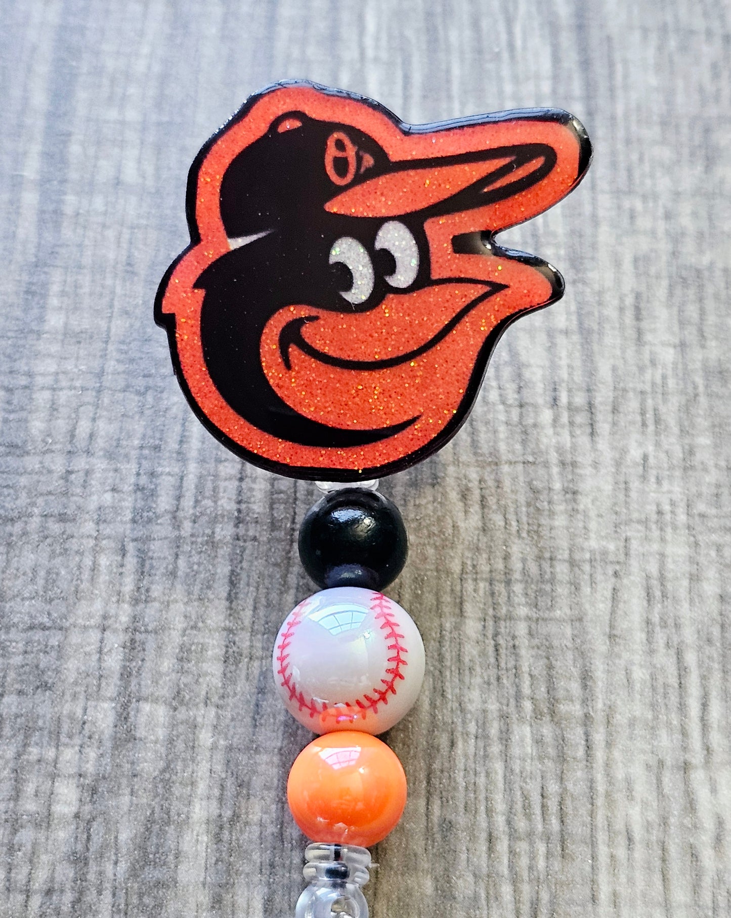 Orioles-Inspired Mascot Badge Reel [Acrylic Glitter ]