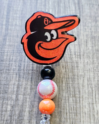 Orioles-Inspired Mascot Badge Reel [Acrylic Glitter ]