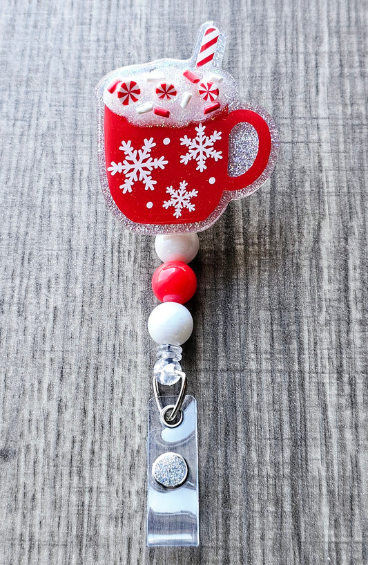 Peppermint Cocoa Mug Badge Reel