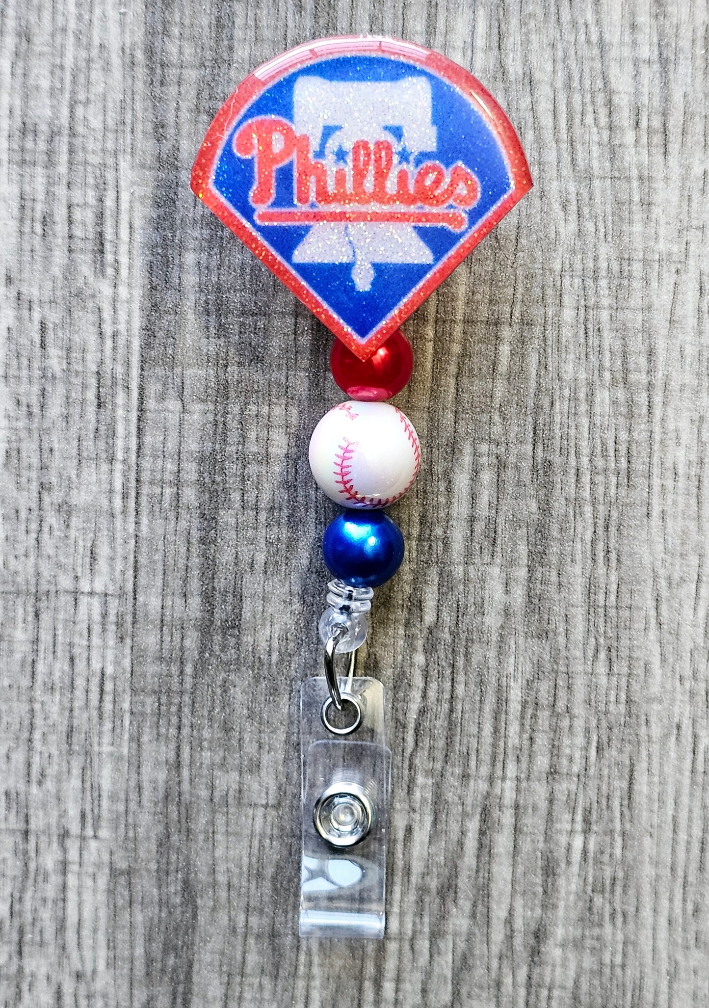 Phillies Baseball-Inspired Badge Reel [Acrylic Glitter]