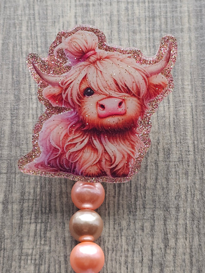 Pretty in Pink Highland Cow Badge Reel