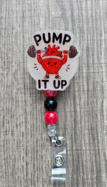 Cardiac Pump It Up Badge Reel | Funny Heart ID Holder