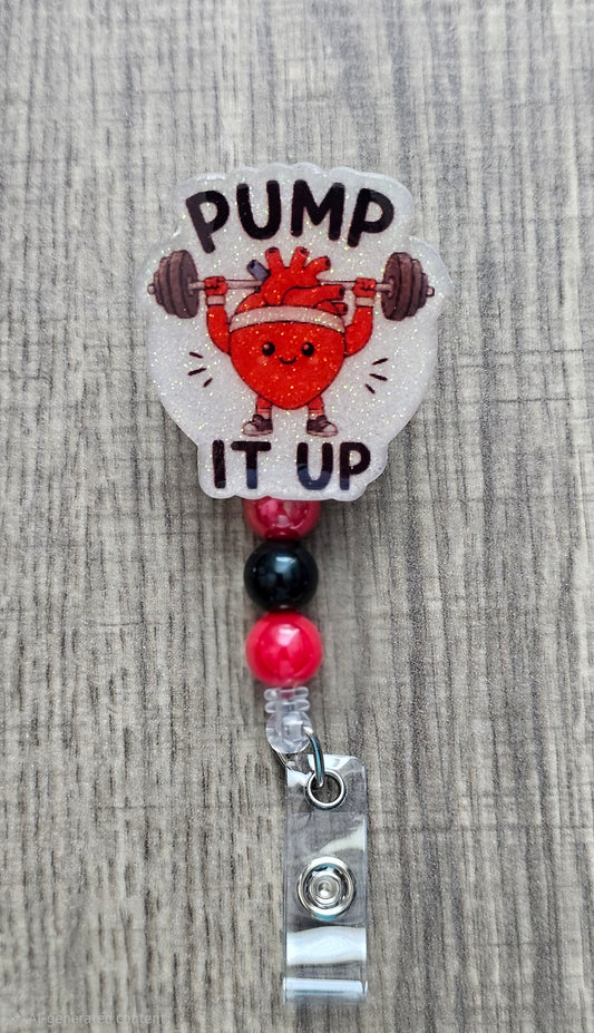 Cardiac Pump It Up Badge Reel | Funny Heart ID Holder