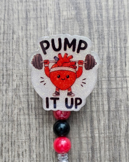 Cardiac Pump It Up Badge Reel | Funny Heart ID Holder