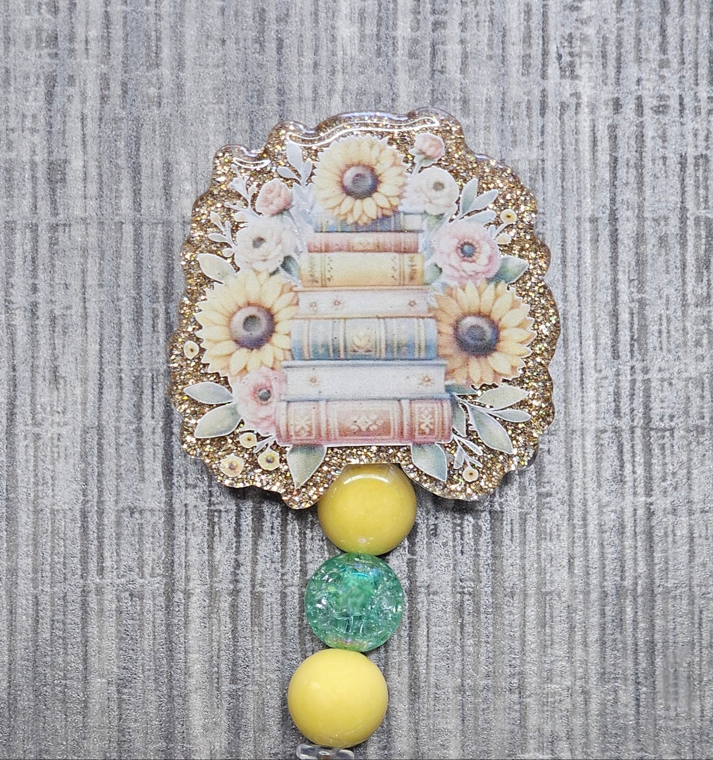 Golden Sunflower Book Collection Badge Reel | Retractable ID Holder