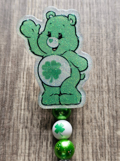 Waving Good Luck Bear Badge Reel