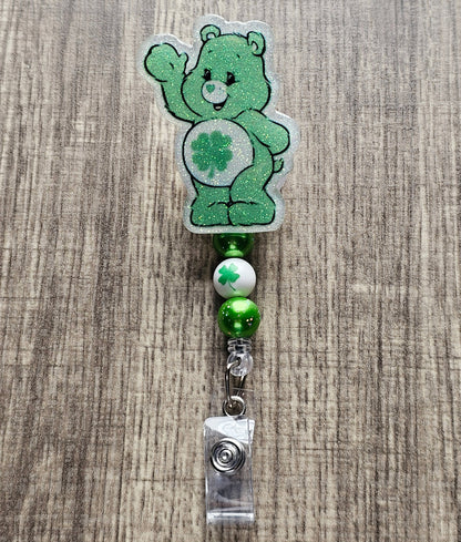 Waving Good Luck Bear Badge Reel