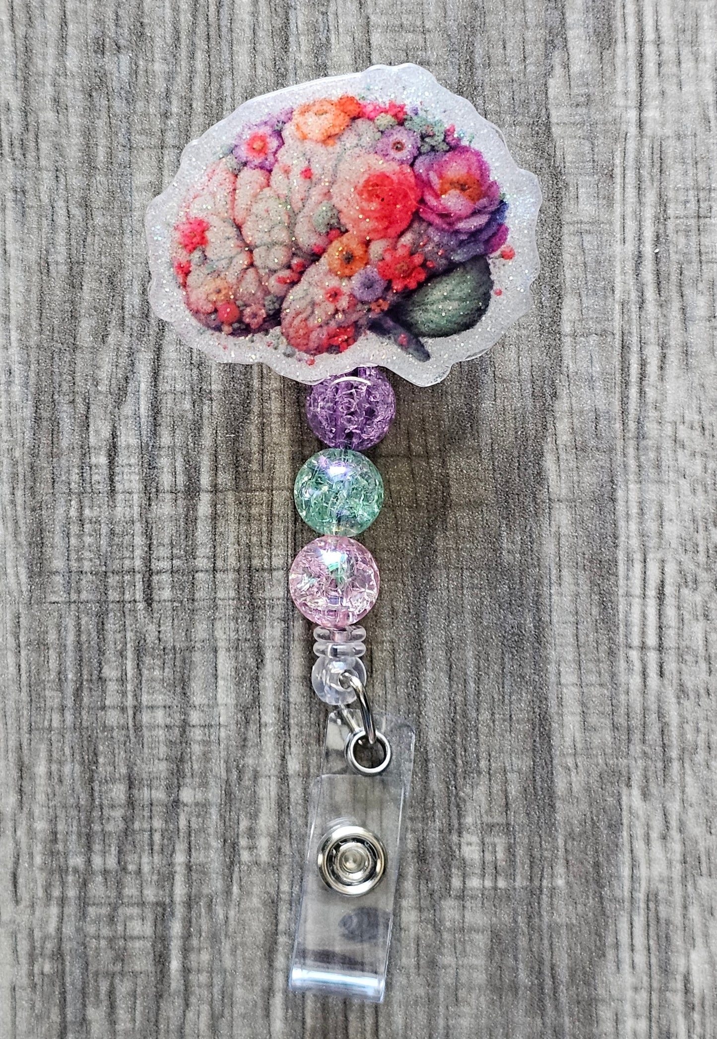 Neuroscience Floral Brain Retractable ID Badge Reel
